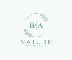 inicial BA cartas botânico feminino logotipo modelo floral, editável premade monoline logotipo adequado, luxo feminino Casamento marca, corporativa. vetor