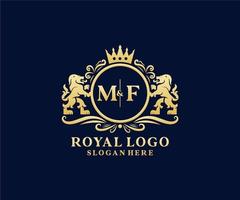 modelo de logotipo de luxo real de leão de letra mf inicial em arte vetorial para restaurante, realeza, boutique, café, hotel, heráldica, joias, moda e outras ilustrações vetoriais. vetor