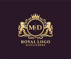 modelo de logotipo de luxo real de leão de letra md inicial em arte vetorial para restaurante, realeza, boutique, café, hotel, heráldica, joias, moda e outras ilustrações vetoriais. vetor