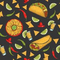 padrão sem emenda com comida mexicana desenhada à mão vetor