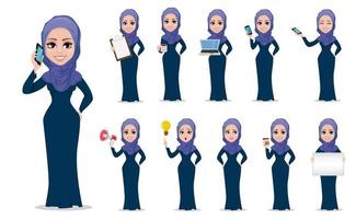 Conjunto de personagens de desenhos animados de empresária árabe vetor