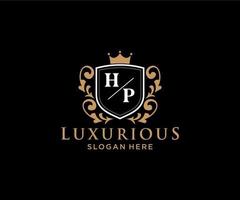 modelo de logotipo de luxo real carta inicial hp em arte vetorial para restaurante, realeza, boutique, café, hotel, heráldica, joias, moda e outras ilustrações vetoriais. vetor