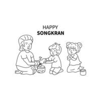 feliz songkran festival linha arte vetor