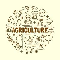 conjunto de ícones de linha fina mínima de agricultura vetor