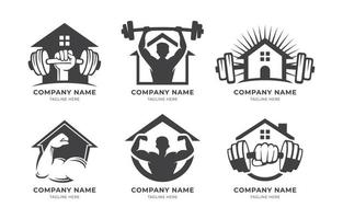 conjunto de logotipo monocromático ginásio em casa