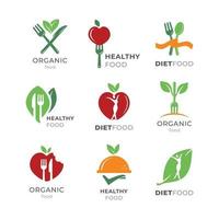 conjunto de logotipo simples de comida saudável vetor