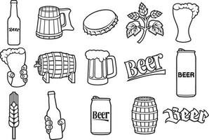 ícones de linha fina de cerveja vetor