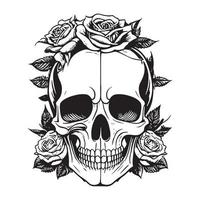 crânio com rosa flor Preto esboço vetor. humano crânio com rosa esboço desenho, tatuagem vetor ilustração isolado em branco fundo