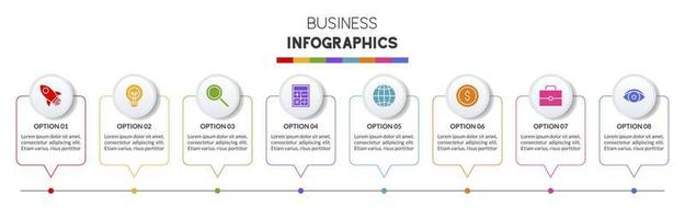 infográficos Projeto modelo e ícones com 8 opções ou 8 passos vetor