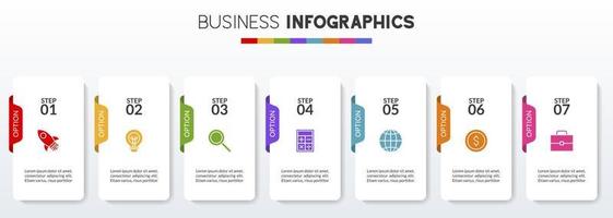 infográficos Projeto modelo e ícones com 7 opções ou 7 passos vetor