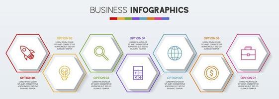 infográficos Projeto modelo e ícones com 7 opções ou 7 passos vetor