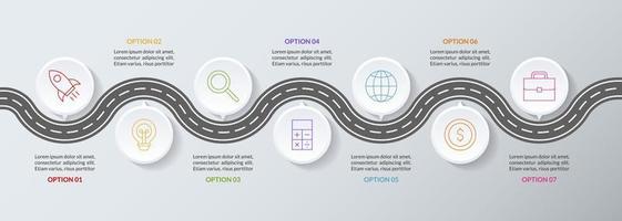 infográficos Projeto modelo e ícones com 7 opções ou 7 passos vetor