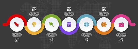 infográficos Projeto modelo e ícones com 7 opções ou 7 passos vetor