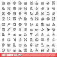 100 sujeira ícones definir, esboço estilo vetor