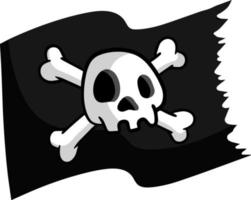 bandeira pirata. crânio e ossos na fita preta. elemento da morte. emblema e símbolo de roubo e ladrão. ilustração plana dos desenhos animados. jolly roger vetor