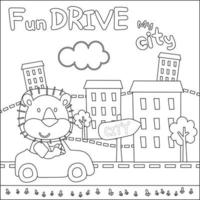 vetor ilustração do engraçado animal dirigindo a branco carro. infantil Projeto para crianças atividade coloração livro ou página.