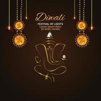 ilustração criativa de cartão comemorativo de feliz diwali com ilustração dourada de ganesha vetor