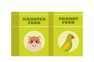 papagaio Comida e hamster Comida pacote. pacotes do seco Comida. animal comprar, doméstico animal, Cuidado conceito. vetor ilustração.