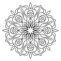 mandala de flor de contorno preto. doodle redondo elemento decorativo para livro de colorir isolado no fundo branco. círculo geométrico floral. vetor