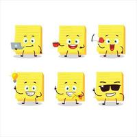 pegajoso notas amarelo desenho animado personagem com vários tipos do o negócio emoticons vetor