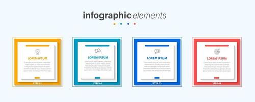 modelo de design de rótulo infográfico vetorial com ícones e 4 opções ou etapas. pode ser usado para diagrama de processo, apresentações, layout de fluxo de trabalho, banner, fluxograma, gráfico de informações. vetor