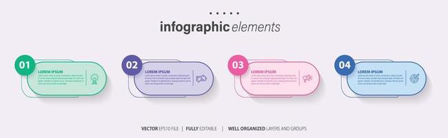 modelo de design infográfico. conceito de linha do tempo com 4 etapas. pode ser usado para layout de fluxo de trabalho, diagrama, banner, webdesign. ilustração vetorial vetor