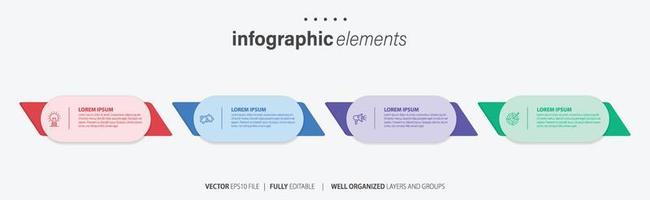 modelo de design infográfico. conceito de linha do tempo com 4 etapas. pode ser usado para layout de fluxo de trabalho, diagrama, banner, webdesign. ilustração vetorial vetor