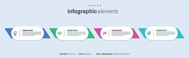 conceito do o negócio modelo com 4 sucessivo passos. quatro colorida gráfico elementos. Linha do tempo Projeto para folheto, apresentação. infográfico Projeto disposição vetor