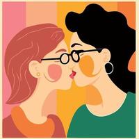 lgbt orgulho dia e mês lésbica casal se beijando vetor