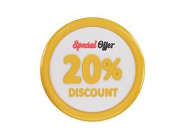 20 por cento desconto especial oferta ícone 3d Renderização vetor ilustração