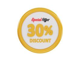 30 por cento desconto especial oferta ícone 3d Renderização vetor ilustração