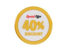 40. por cento desconto especial oferta ícone 3d Renderização vetor ilustração