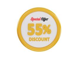 55 por cento desconto especial oferta ícone 3d Renderização vetor ilustração