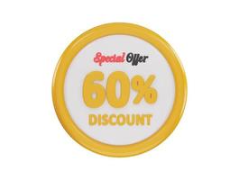 60. por cento desconto especial oferta ícone 3d Renderização vetor ilustração