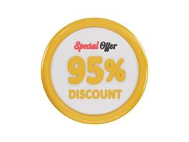 95 por cento desconto especial oferta ícone 3d Renderização vetor ilustração