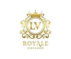 dourado carta lv modelo logotipo luxo ouro carta com coroa. monograma alfabeto . lindo real iniciais carta. vetor
