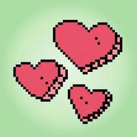 Pixels de símbolo de coração de 8 bits. ícone de amor em ilustrações vetoriais vetor