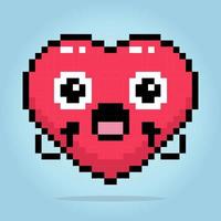 8 bits pixel coração personagem. amor ícone é surpreso dentro vetor ilustrações