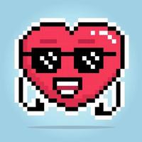 8 bits pixel coração personagem vestindo óculos. amor ícone com polegar mão dentro a vetor ilustração