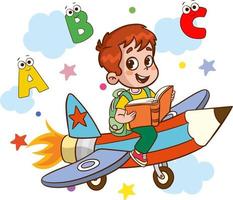 Diversão educacional imagens com educacional materiais.engraçado criança vôo em colorida lápis desenho animado vetor