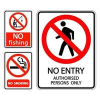 definir etiqueta de sinalização não fumar, não pescar, nenhuma entrada autorizada somente para pessoas vetor