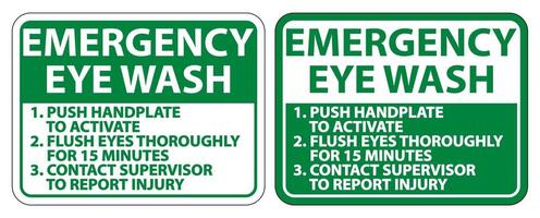 instruções para lavagem dos olhos de emergência assinar isolado no fundo branco, ilustração vetorial vetor