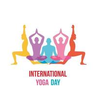 vetor ilustração do ioga dia cumprimento cartão. grupo do pessoas praticando ioga. internacional ioga dia fundo.