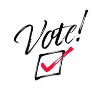 vote com caligrafia de símbolo de marca de seleção. escova pintada letras de mão. caixa de seleção. vetor