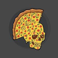 ilustração de pizza de caveira de terror vetor