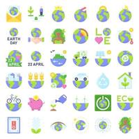 conjunto de ícones de vetor relacionado ao dia da Terra 3, estilo simples