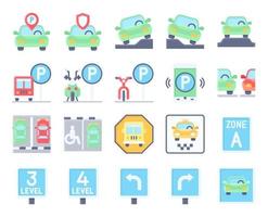 conjunto de ícones planos relacionados com estacionamento 2, ilustração vetorial