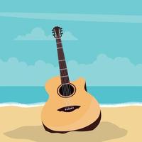 desenho de violão com fundo de praia no verão vetor