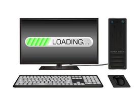 computador desktop com tela de carregamento vetor