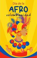 afro-colombiana dia dentro Colômbia dentro espanhol. vertical bandeira dentro brilhante cores. lindo mulher dentro nacional carnaval fantasia. vetor